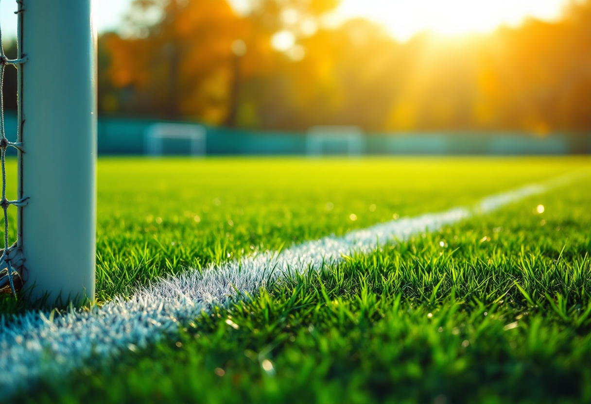 Giovani che giocano a calcio in un campo all'aperto