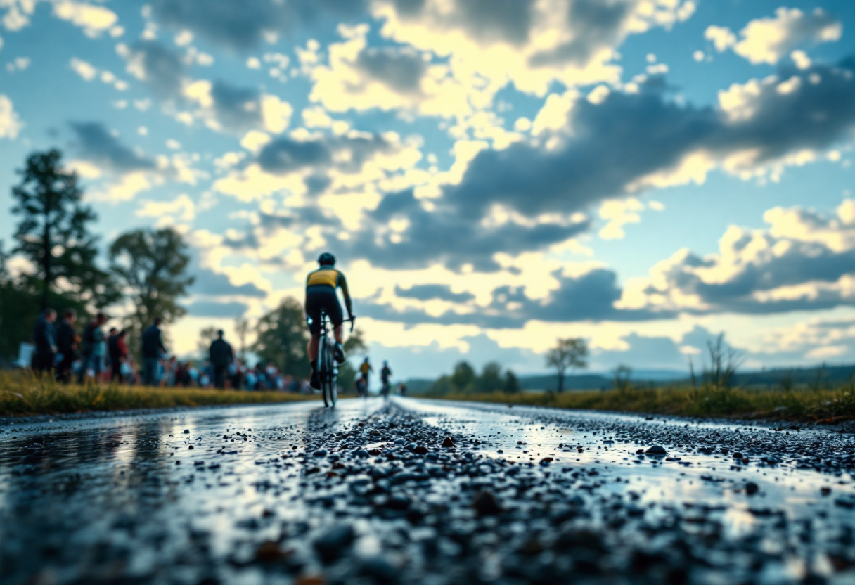 Un ciclista durante l'incidente alla Parigi-Roubaix